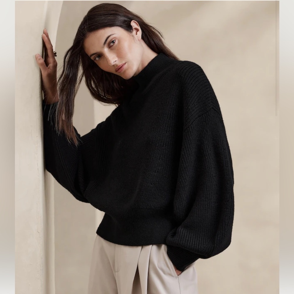 Banana Republic Landa Merino Wool Ribbed Sweater with Oversized Sleeves